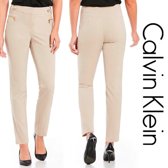 Calvin Klein Pants - Calvin Klein Modern Essentials Straight Leg Zip Pants 6 NWT Tan